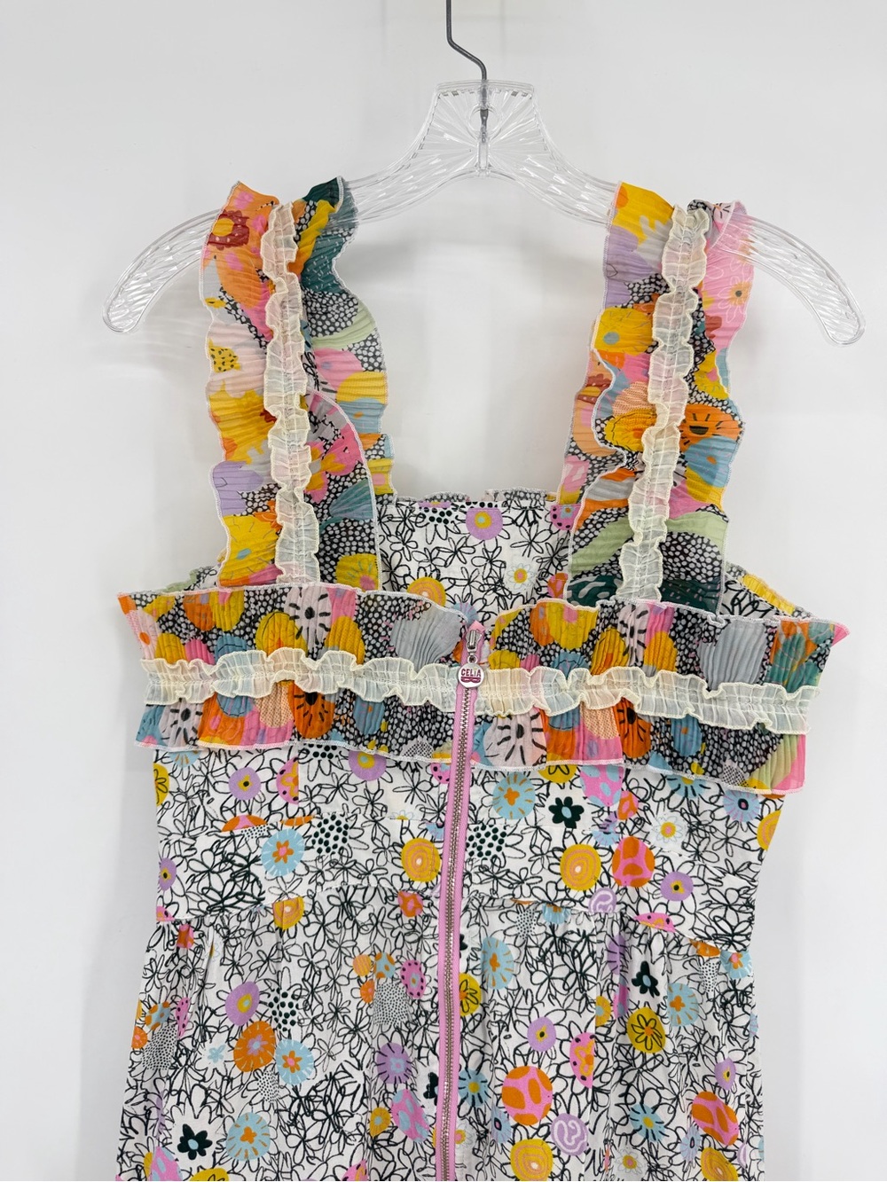 CeliaB Java Dress Midi Tiered Ruffle Cotton Multicolor Floral Size S - Picture 7 of 13